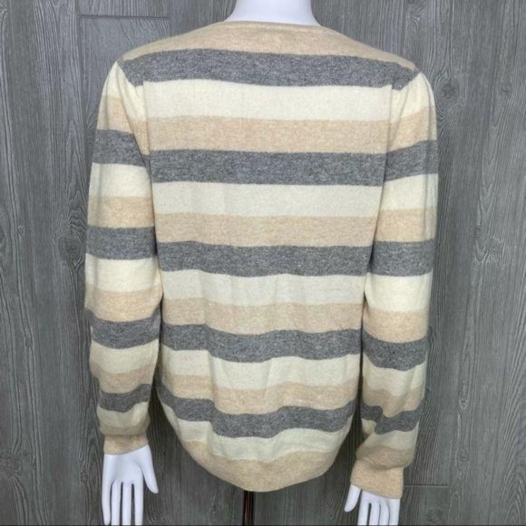 mainbocher pure cashmere sweater quarter button striped long sleeve shirt large - Picture 4 of 5